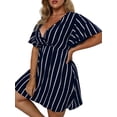 thumbnail image 3 of Women'S Plus Size Dress V Neck Short Sleeve Striped Smocked Waist A Line Short Summer Dress Navy Blue XXXL, 3 of 7
