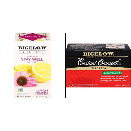 Bigelow Benefits Herbal Tea Lemon & Echinacea 18 ct & Bigelow Constant Comment Decaffeinated Tea Bags 20 ct