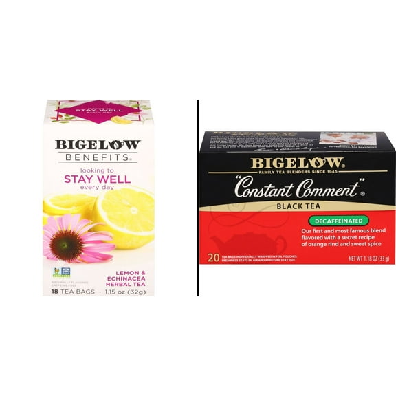 Bigelow Benefits Herbal Tea Lemon & Echinacea 18 ct & Bigelow Constant Comment Decaffeinated Tea Bags 20 ct