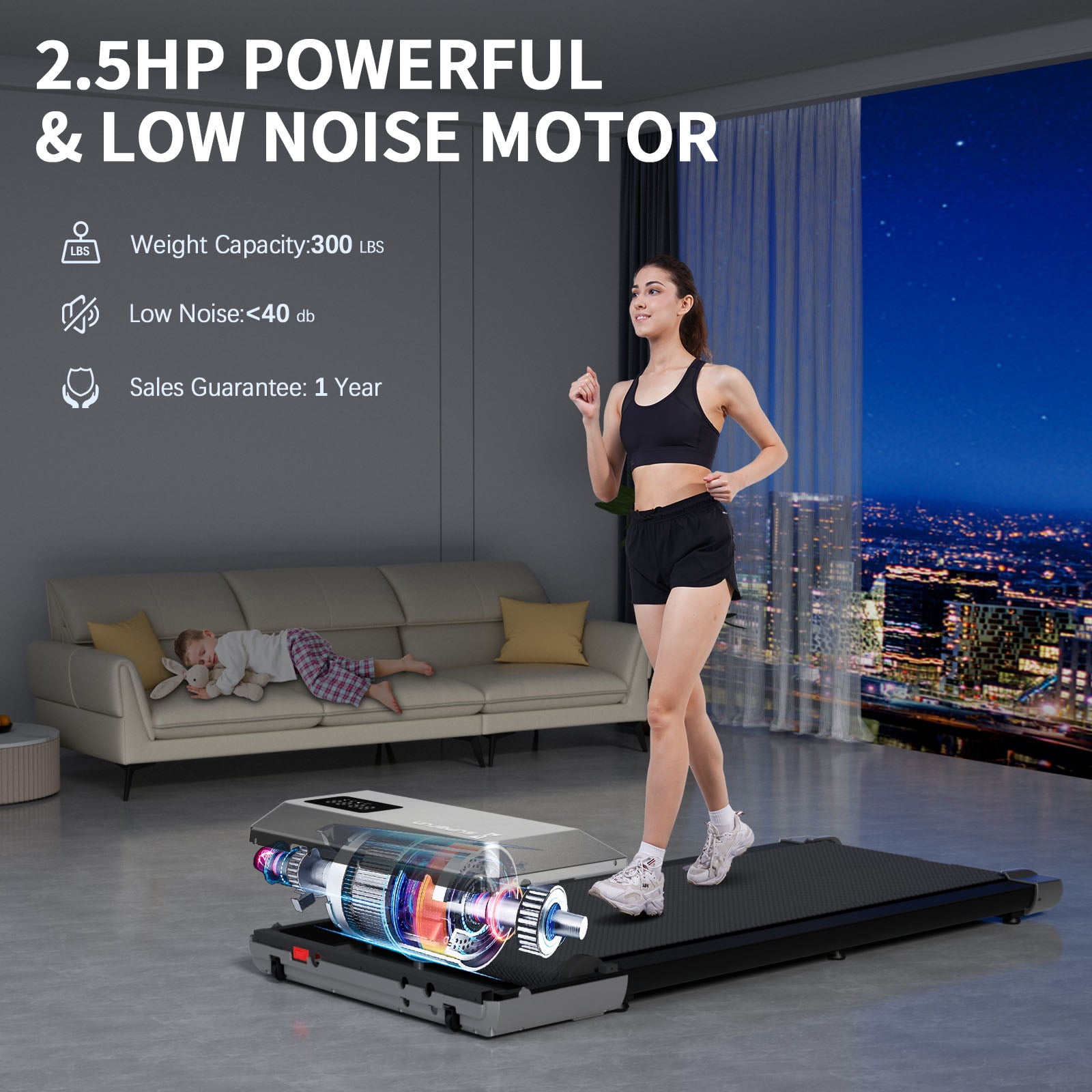 Superun 2.5Hp Walking Pad, 35.5*15.5 Walking Area 2 in 1 Under Desk Treadmill,300lb Walking Treadmill with Remote Control and LED Display, Quiet, Compact & Small Treadmill for Home & Office (White)