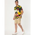 thumbnail image 4 of Unique Bargains Men's Irregular Geometric Short Sleeve Button Down Shirts Black Yellow S, 4 of 6