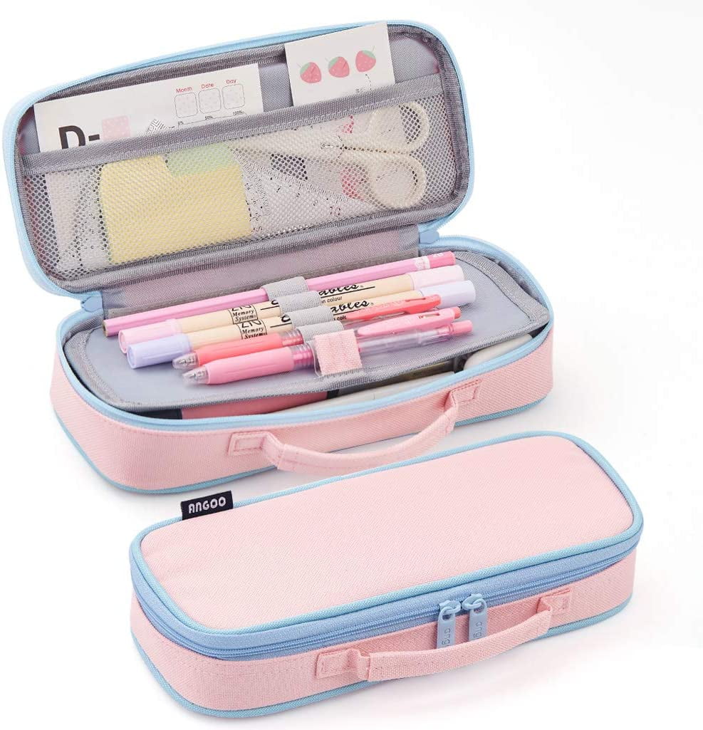 Cute Pen Pencil Case with Double Zippers Closure Stationery Supplies Pen Pencil Pouch with Compartments for Middle High School Student Kids Boy Girl Teen Adult Pencil Case for Kid Rainbow 