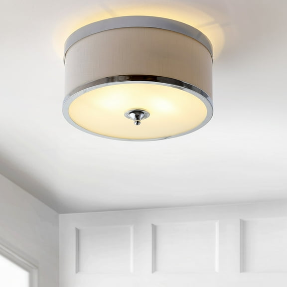 JONATHAN Y David 15" Metal LED Flush Mount, Chrome/White, JYL9032A
