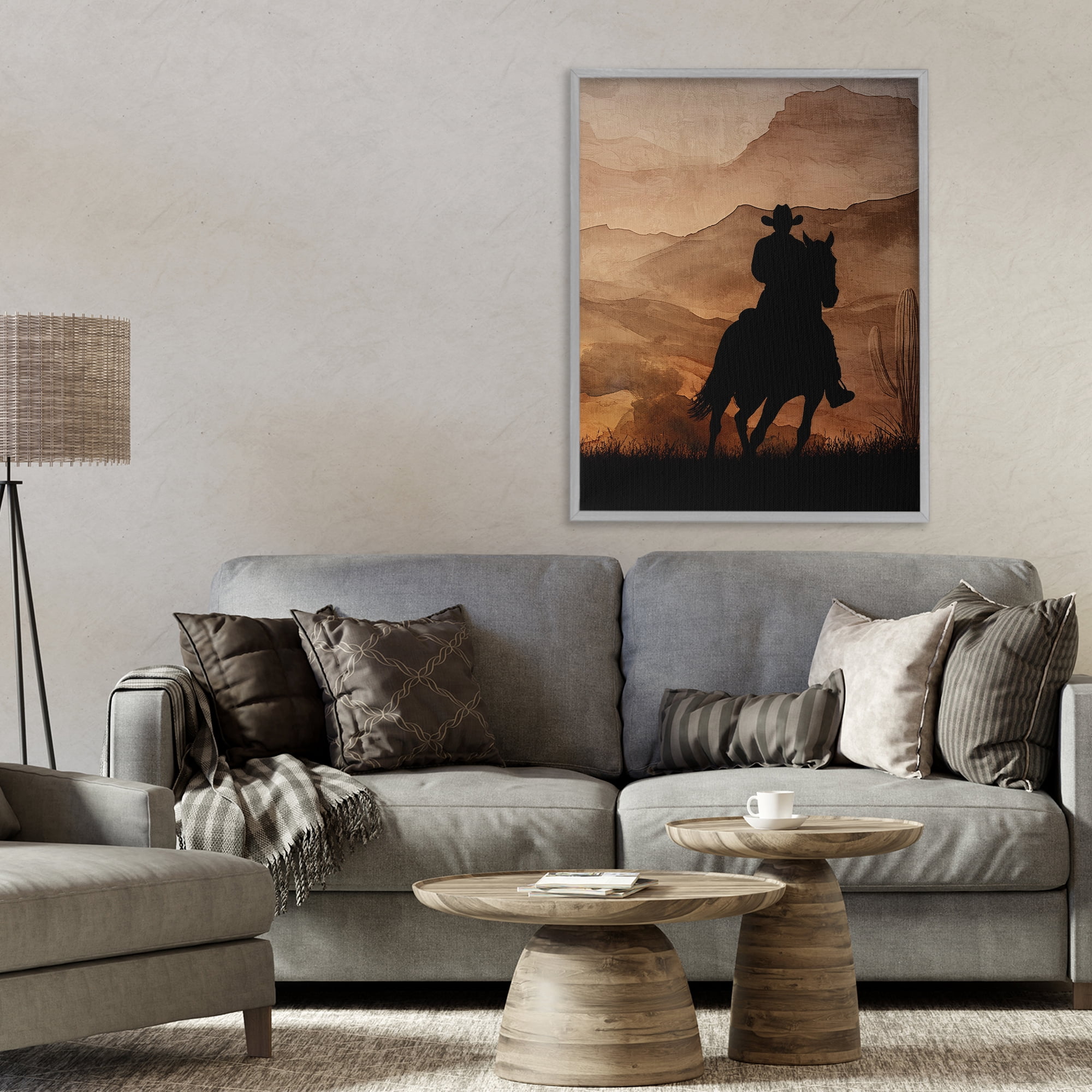 Stupell Industries Cowboy's Sunset Ride Gray Framed Giclee Art, design by Kim Allen