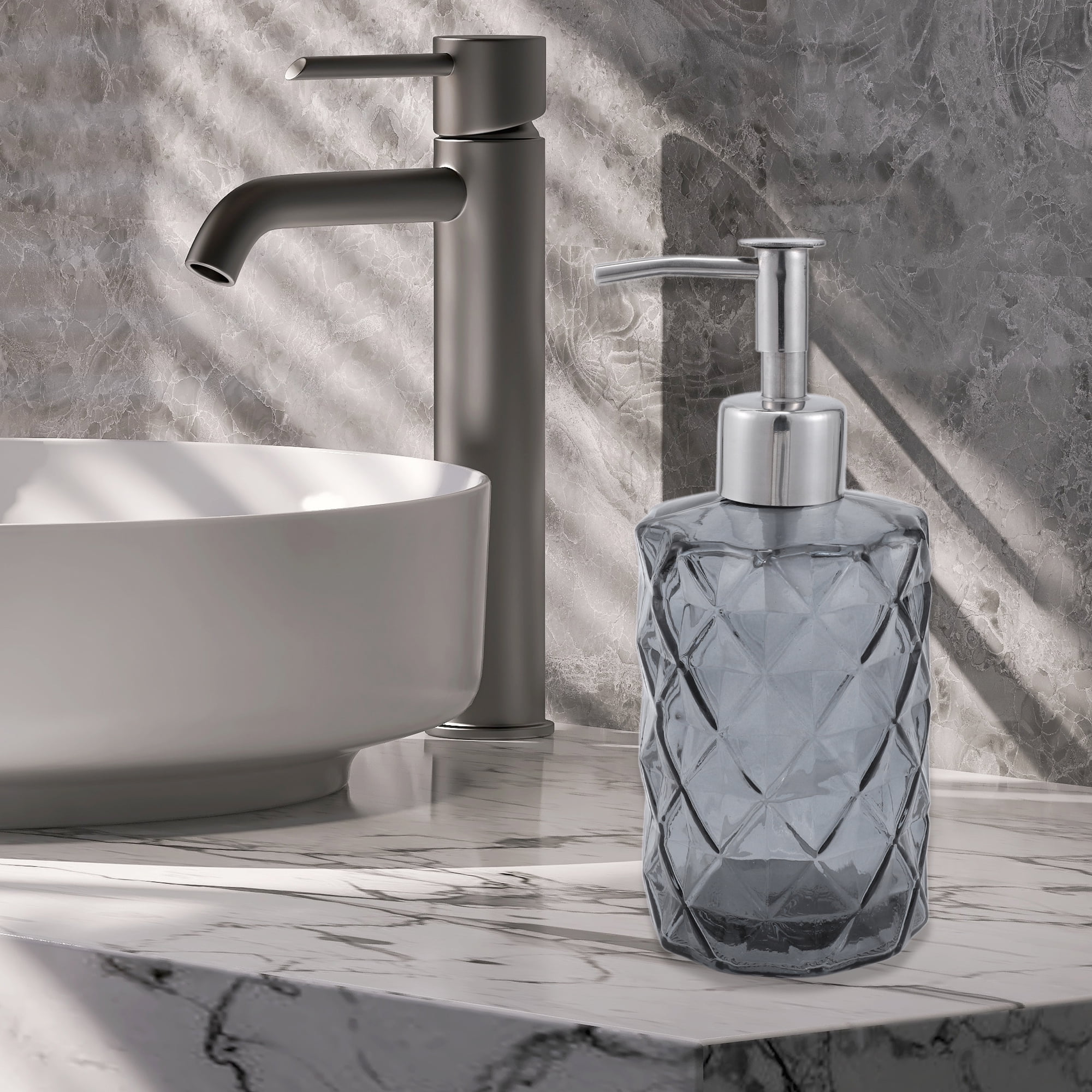 Unique Bargains 1 Pc Elegant Soap Pump Dispenser for Bathroom 11.15oz Gray Silver Tone