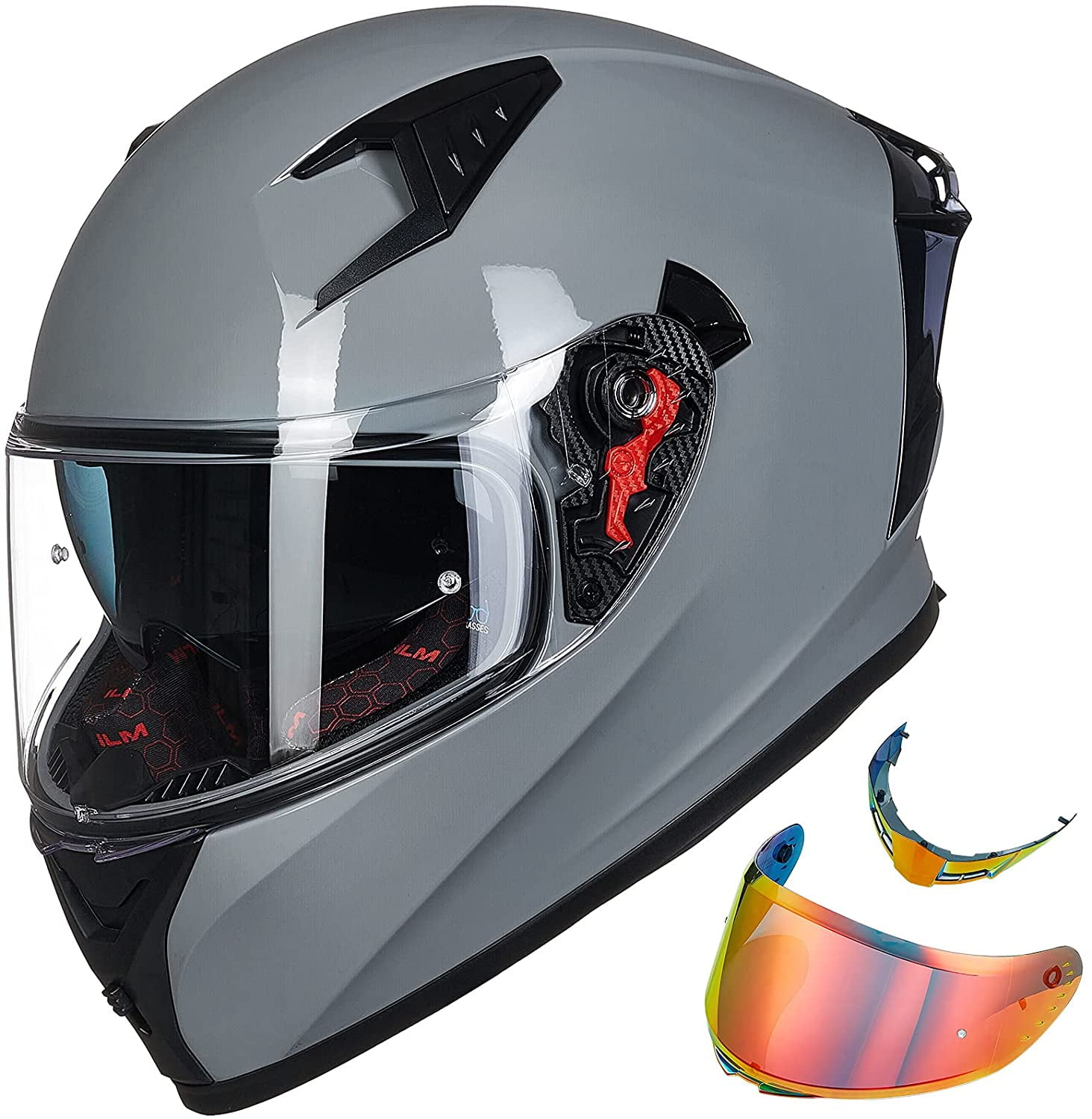 ILM Motorcycle Helmet Full Face Pinlock Compatible Dual Visor&Fins Motocross DOT 