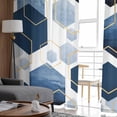 thumbnail image 5 of Sheer Curtains 63 Inches Long, Gold White Geometric Hexagon Modern Light Filtering Window Curtains for Living Room, Navy Blue Marble Rod Pocket Voile Sheer Curtain Drapes, 52"W x 63"L, 2 Panels, 5 of 9