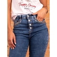 thumbnail image 5 of Women's High Rise Button Fly Flared Jeans, Embellished Pockets, Split Hem Detail, Blue Denim (US, Alpha, X-Large, Regular, Regular, Blue), 5 of 5