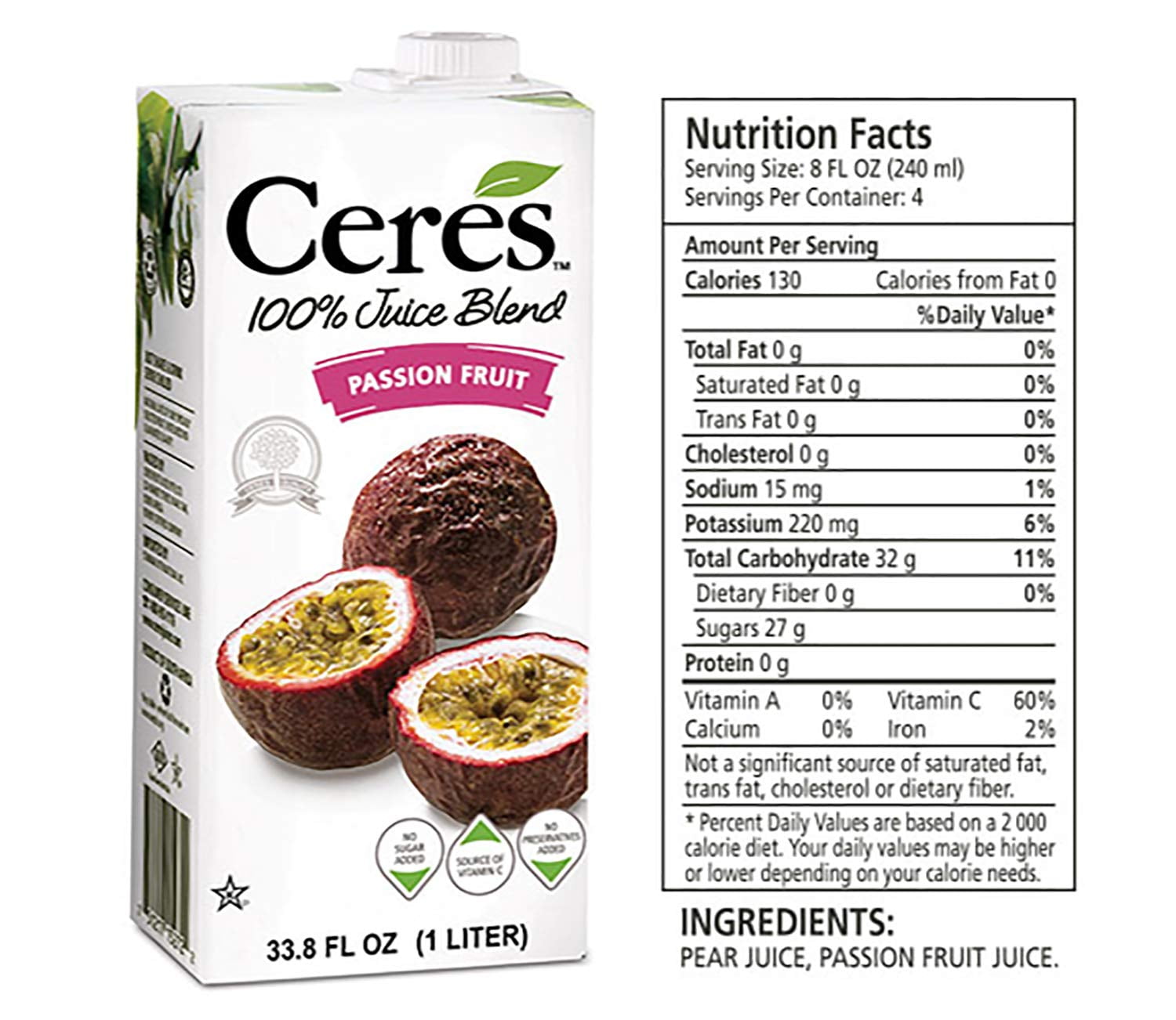 Ceres Fruit Juice Blend Passion Fruit - 1 Liter Pack of 4