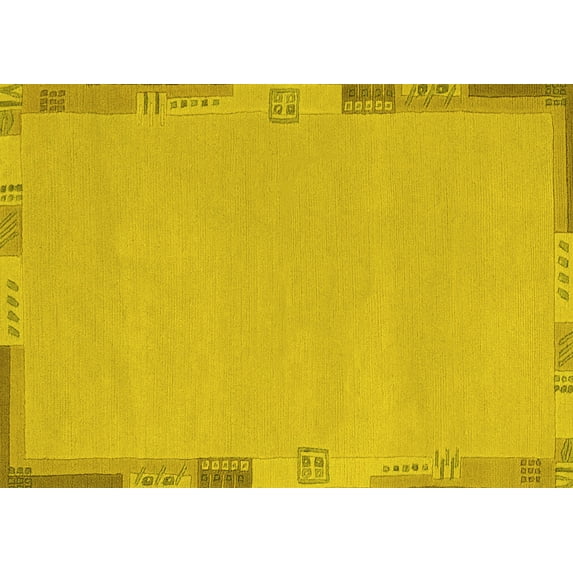 Ahgly Company Machine Washable Indoor Rectangle Abstract Yellow Modern Area Rugs, 7' x 9'