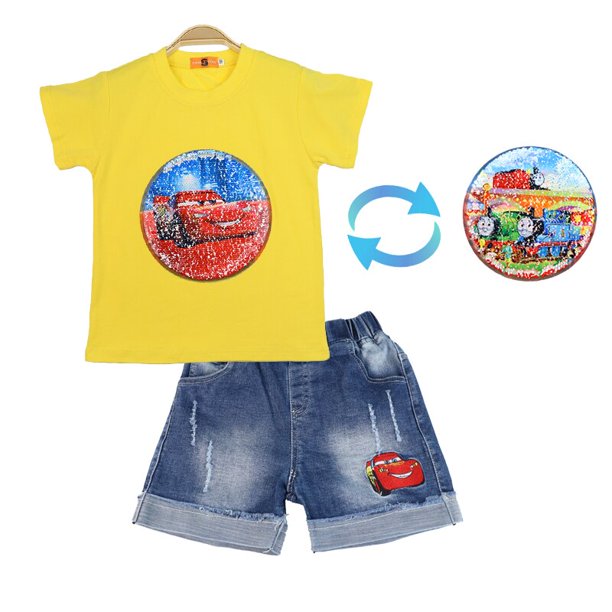 Trajes de niños Dibujos animados Verano Algodón Niños T-shirtDenim Shorts Ropa Conjunto Niños Traje Ropa Avengers Spiderman7T Gao Jinjia LED