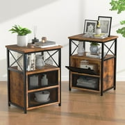 VECELO Set of 2 Nightstands with Flip Doors, Side End Table for Bedroom/Living Room/Office, Brown