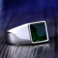 thumbnail image 2 of K-KED Square Green Zircon Wedding Ring Stainless Steel Men Women Polished Silver Ring-11, 2 of 6