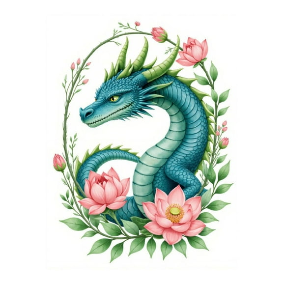 Diamond Art Kit for Adults, Blue Dragon Floral Wrap Diamond Painting for Adults Beginners, DIY Diamond Art Painting Kits, 5D Diamond Painting Crafts for Home Decor 12x16 Frameless