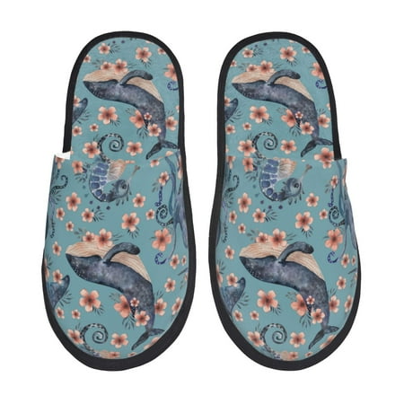 

Rateoe Underwater Animals and Flowers Pattern Fuzzy Slippers Fuzzy Soft House Slippers Plush Furry Warm Cozy Open Toe Fluffy Home Shoes-Large