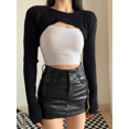 thumbnail image 1 of Falda de cuero negra versátil de cintura alta para mujer, minivestido adelgazante de lujo, ropa de abrigo ligera de gama alta, otoño 2024, 1 of 5