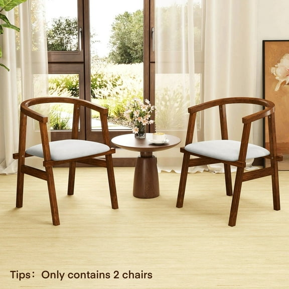 Harmijoy Wooden Dining Chairs, Set of 2 Solid Rubber Wood Dining Room Chairs with Wrap-around Armrest & Padded Seat