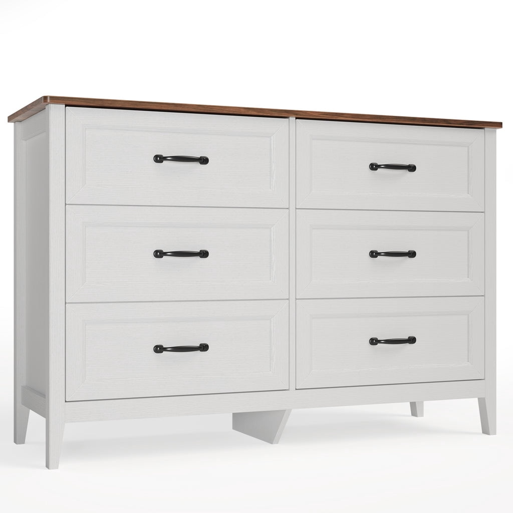 6 Drawer Dresser for Bedroom, White Dresser Double Chest of Drawers, modern Wood Dressers with Deep Drawers for Living Room, Bedroom - Rertro Desktop