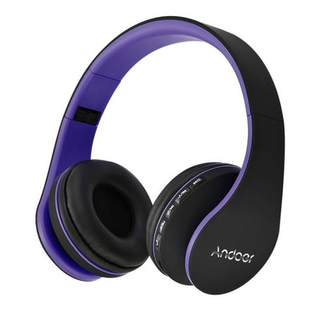 Andoer Bluetooth Headphone Wireless Stereo Bluetooth 4.1 Headset 3.5mm Wired Earphone MP3 Player TF Card FM Radio Hands-free w/ Mic Purple for iPhone 6S 6S Plus Samsung S6 S5 Note 6 5 Laptop