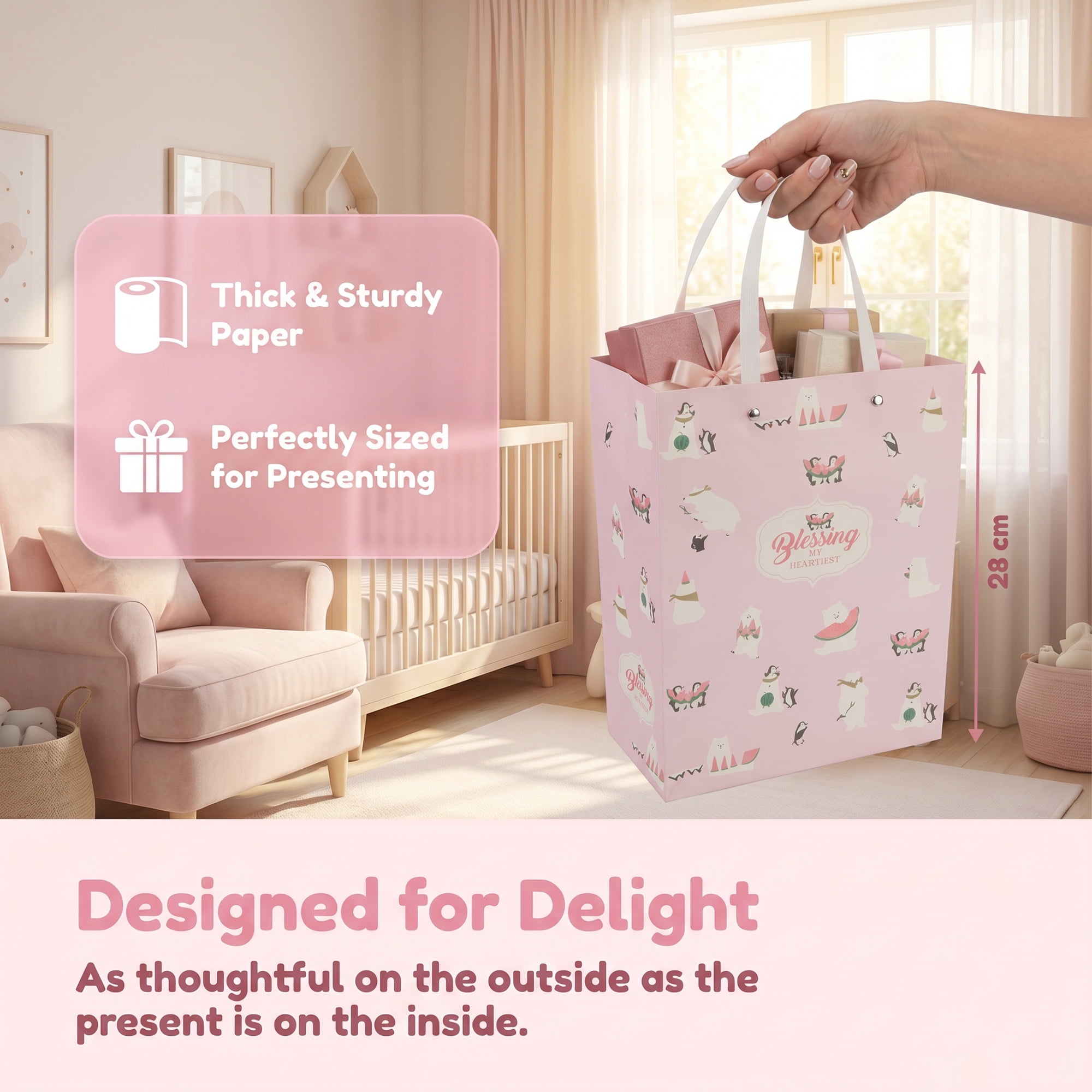 Unique Bargains Thick and Sturdy Gift Bags with High Weight Capacity Pink 8.5"x 4.3"x 11"