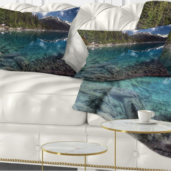 Designart Blue Waters and Mountains - Landscape Printed Throw Pillow - 12x20
