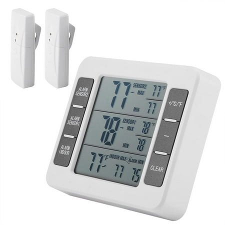 Wireless Digital Audible Alarm Refrigerator Thermometer with 2PCS Sensor Min/Max Display, Digital Alarm