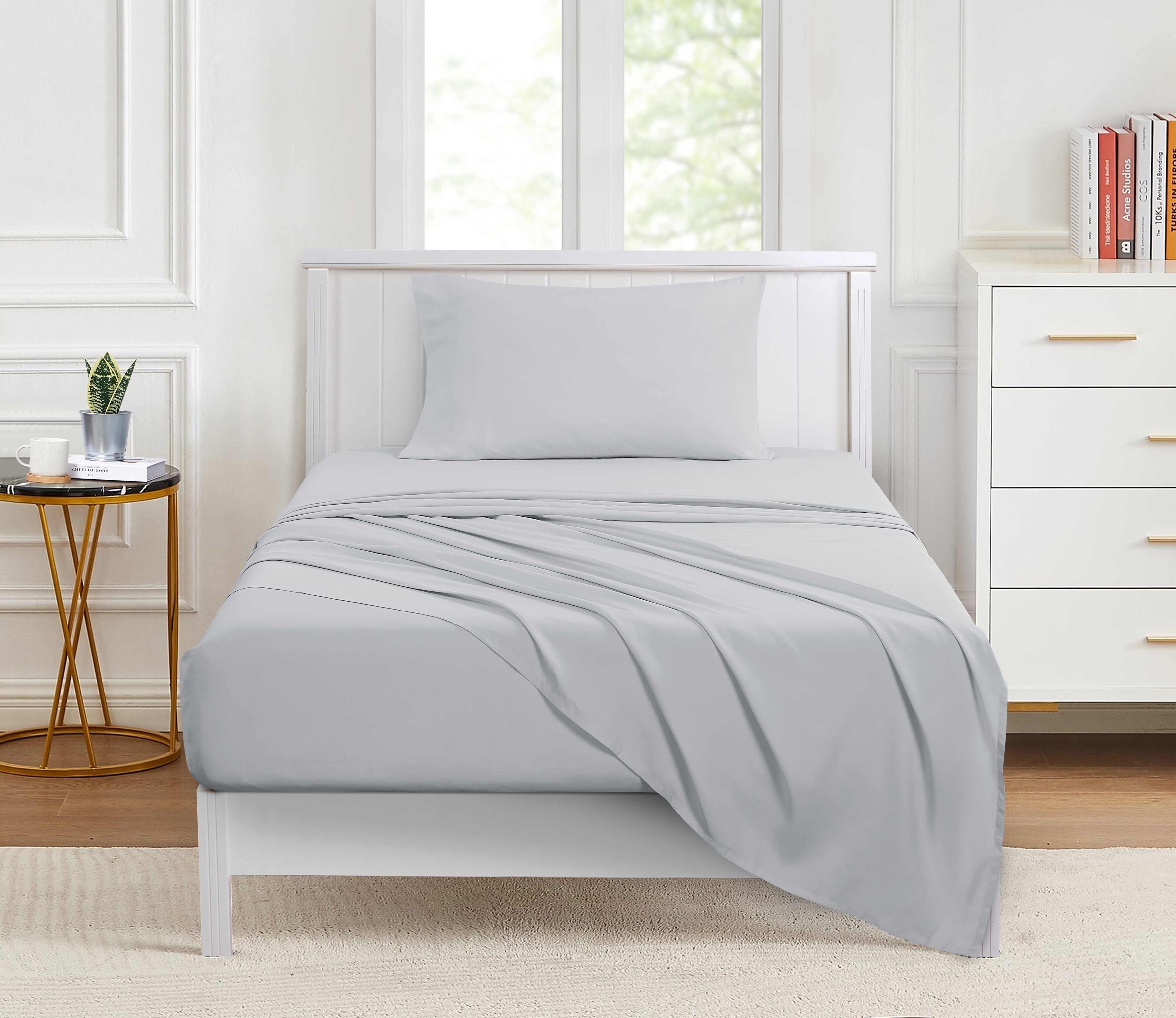 Mainstays Comfort Chill Microfiber Bed Sheet Set, Twin, Soft Silver, 3 Piece