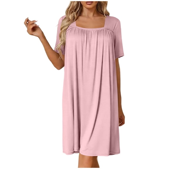 yillto Summer Nightgowns for Womens Long Nightdresses Pleated Short Sleeve Loose Soft Nightshirts
