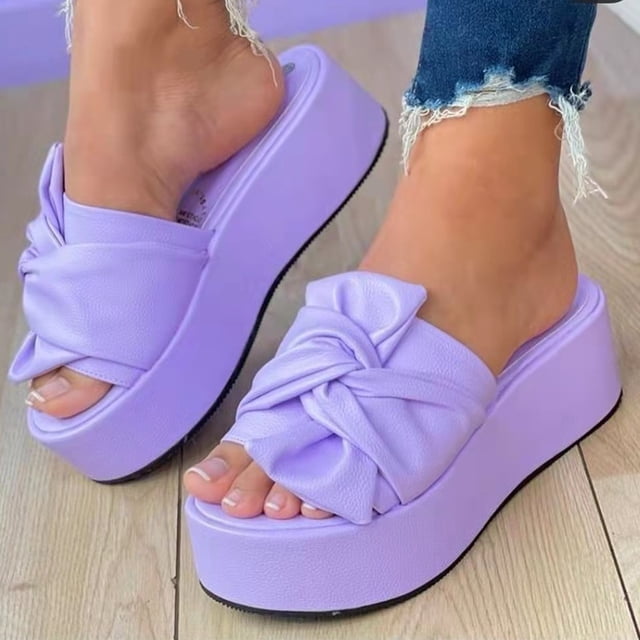 Zapatillas de verano para mujer, sandalias de suela gruesa, zapatos informales con lazo para mujer, zapatillas Wmkox8yii ytu8670