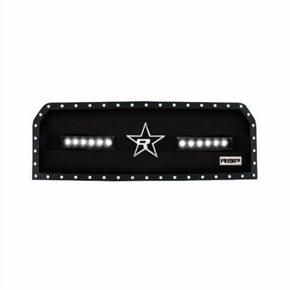 Fits 2015-2020 Ford F-150 RBP Grille Insert RBP-967579 RX-3 Series Midnight Edition; Overlay; Double Woven Mesh; Black Stainless Steel; With RBP Logo/Studded Edging
