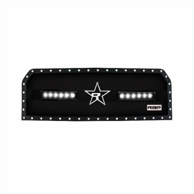 Fits 2015-2020 Ford F-150 RBP Grille Insert RBP-967579 RX-3 Series Midnight Edition; Overlay; Double Woven Mesh; Black Stainless Steel; With RBP Logo/Studded Edging
