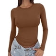 thumbnail image 1 of ManxiVoo Chandail Femme à Manches Longues Col Rond Ajusté Basique pour Extérieur Sport Confortable Extensible Flexible Taille P Marron, 1 of 6