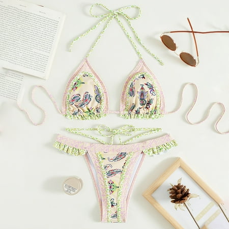 

Finelylove Swimsuits For Women Padded Sport Bra Style Bikini Brown M