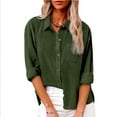 thumbnail image 2 of GXIPO Womens Button Down Shirts Dress Shirts Long Sleeve Wrinkle Free Collared Work Office Blouses Cotton Linen Tops Army Green 4XL, 2 of 5