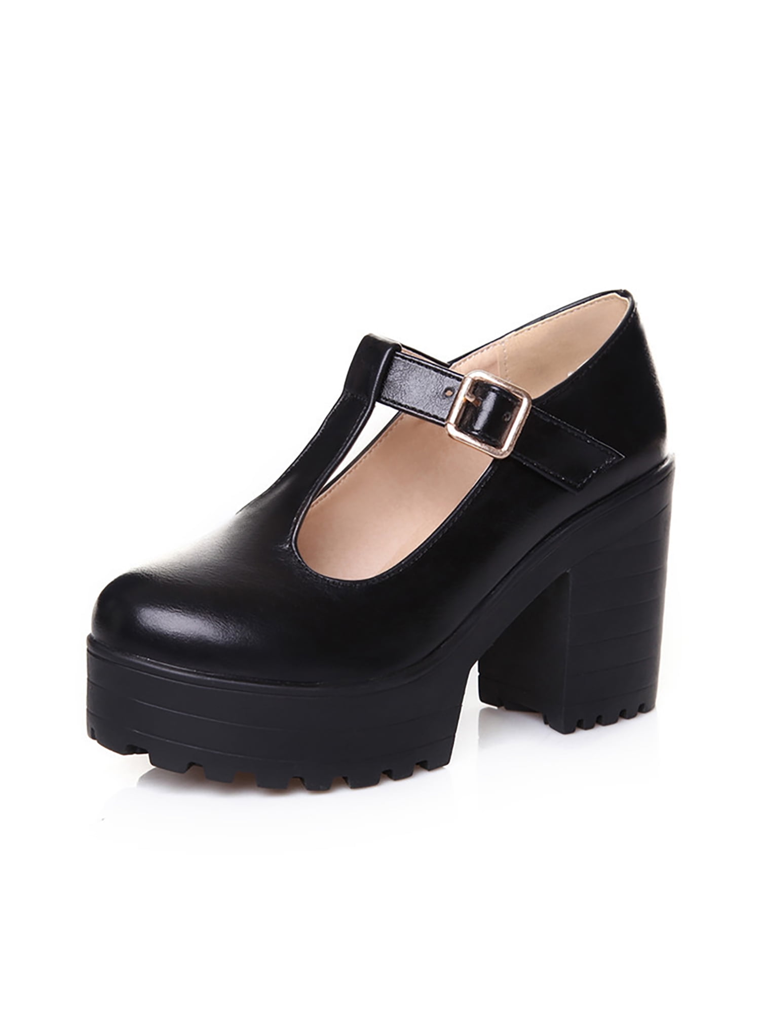 Solid Shoes Platform Pumps Round High Heel Comfort Mary Jane Shoes - Walmart.com