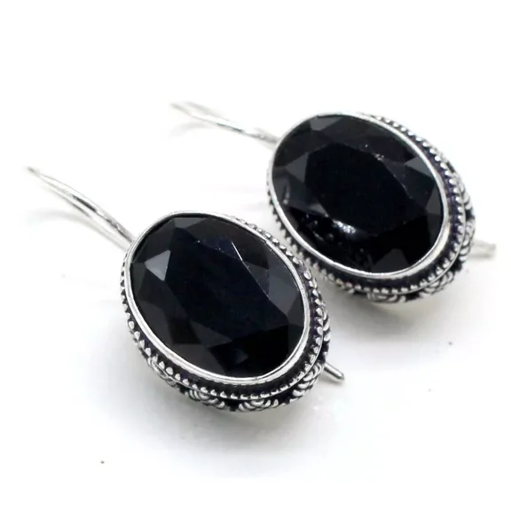 Black Onyx Gemstone 925 Sterling Silver Handmade Jewelry Earring Size-1