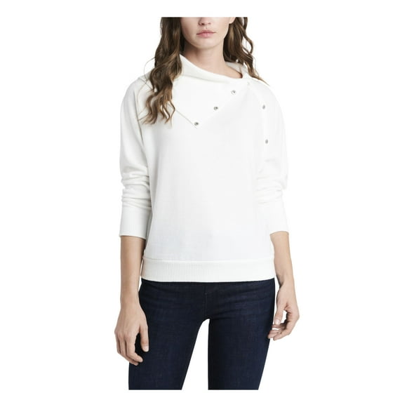 VINCE CAMUTO Womens Ivory Stretch Ribbed Fold Over Neck With Snaps Long Sleeve Wear To Work Top XS