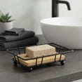 thumbnail image 3 of Bathroom Soap Dish Bamboo Tray Black Metal Wire, 3 of 6