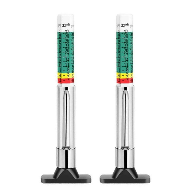 2pcs Tire Tread Depth Gauge 0-25mm - Easy to Read Color-Coded MM/32nds Analog Scale for Car & Truck Safety Inspection