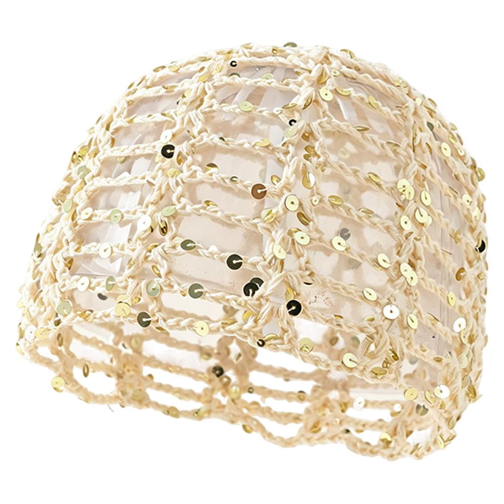 Handmade Crochet Sequined Hat for Women Robust Cotton Mesh Hollow Out Beanie Sturdy Resilient Boho Hair Cap for Festivals & Beach Lightweight 50g