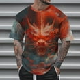 thumbnail image 2 of JUUYY Men's Summer Fashion Chinese Style 3D Dragon Element All-over Print T Shirt Big and Tall Casual Round Neck Short Sleeve Pullover Plus Size Tops Multicolor XL, 2 of 5