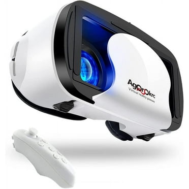 VR Headset with Controller Adjustable 3D VR Glasses Virtual Reality Headset HD Blu-ray Eye Protected Support 5~7 Inch for Phone/Android White
