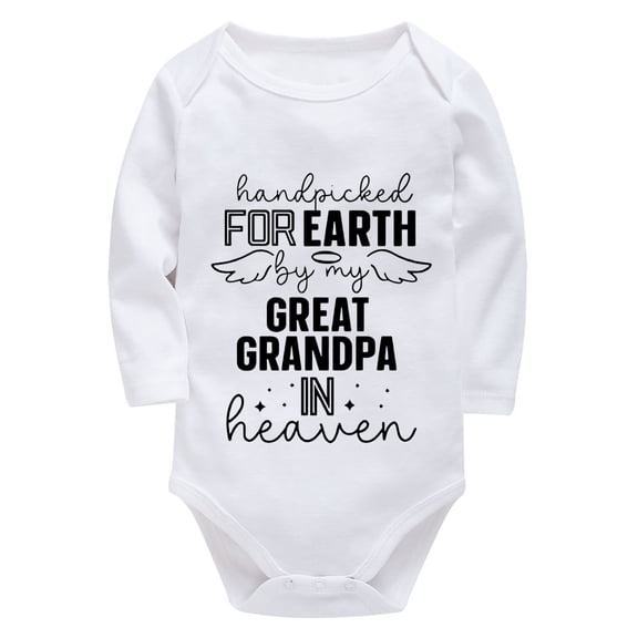 Handpicked for Earth By My Great Grandpa in Heaven Baby Romper Girl Long Sleeve Cotton Romper Baby Boy White Baby Onesie 3-6