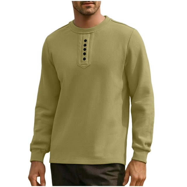 HAiming Mens Thermal T Shirts Button Crew Neck Long Sleeve Athletic Running Hiking Pullover Tops Clothes