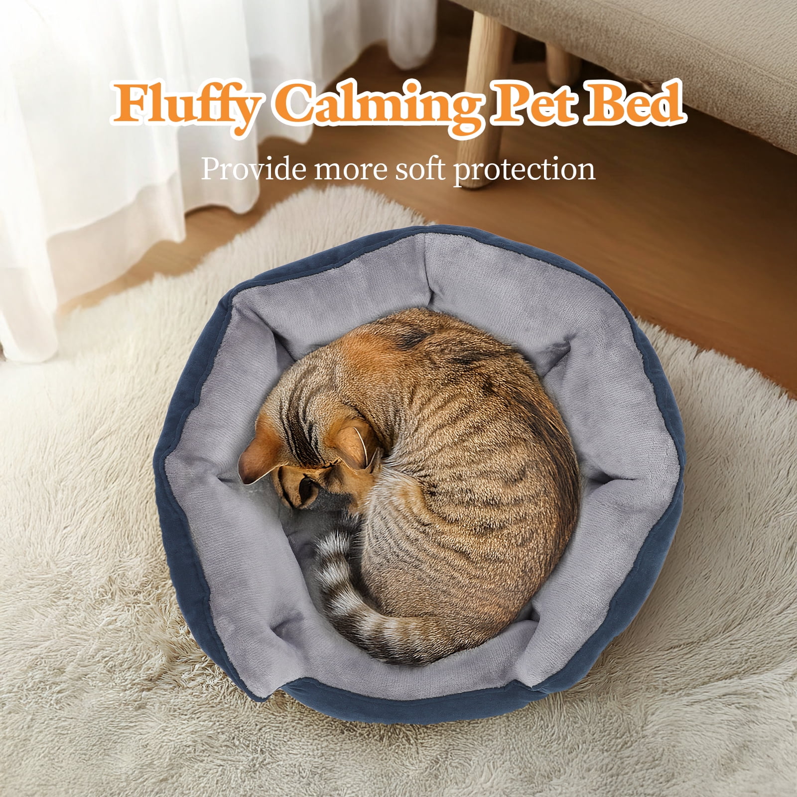 Anyask Round Soft Cat Beds for Small Indoor Cats Dog Up to 15 lbs, Blue 20"x19"x6"