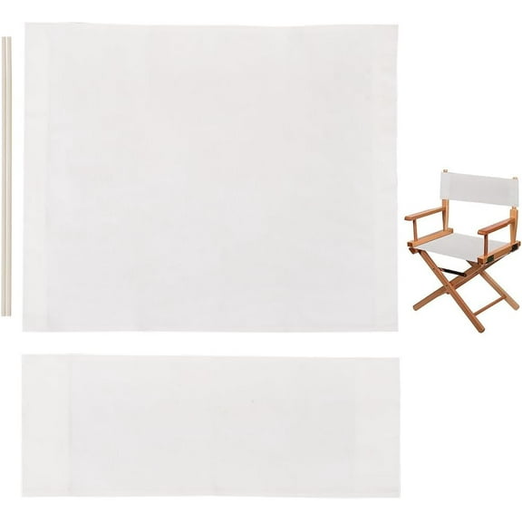 1 Set Chair Replacement Canvas White Casual Directors Chair Cover Kit Replacement Canvas Seat and Back with 2pcs Wood Stick for Portable Folding Director Seat Makeup Chair Garden Outdoors