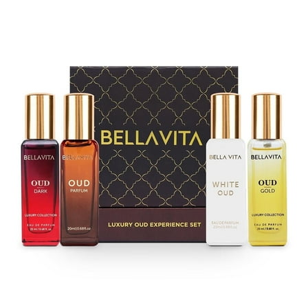 Bella Vita Luxury OUD Experience Eau De Parfum Gift Set 4 x 20ml for Men & Women with OUD, OUD GOLD,OUD DARK,WHITEOUD Perfume|Long Lasting EDP Fragrance Scent