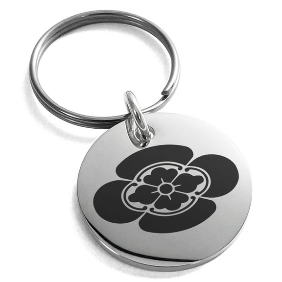 Stainless Steel Ikeda Samurai Crest Engraved Small Medallion Circle Charm Keychain Keyring