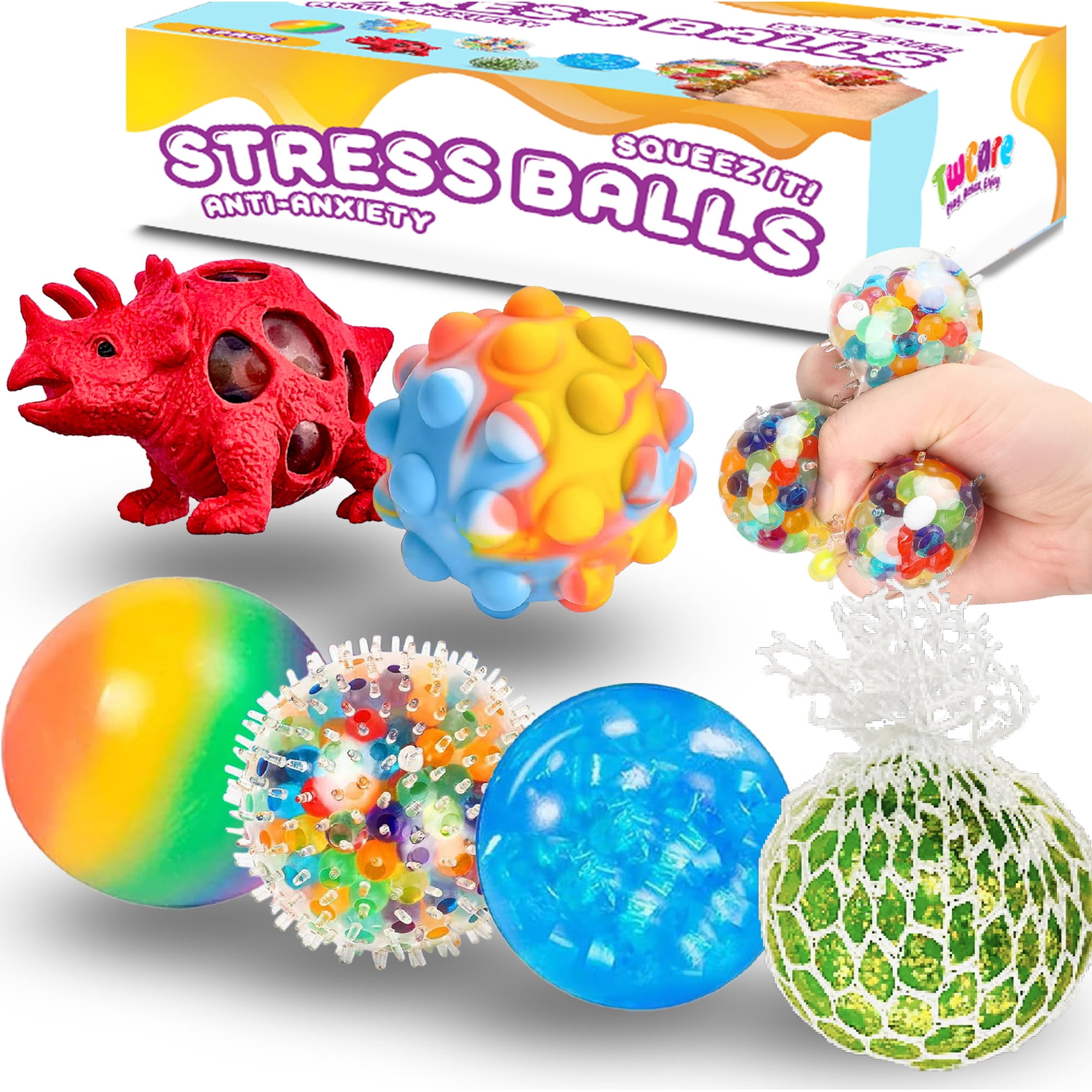 6 Pack Stress Balls, Vent Dinosaur Fidget Mesh Squishy Anxiety Stress Relief Toys for Adults Sensory Squeeze Pop Colorful Basket Stuffers Classroom Student Rewards Carnival Prizes Birthday Goody Bag