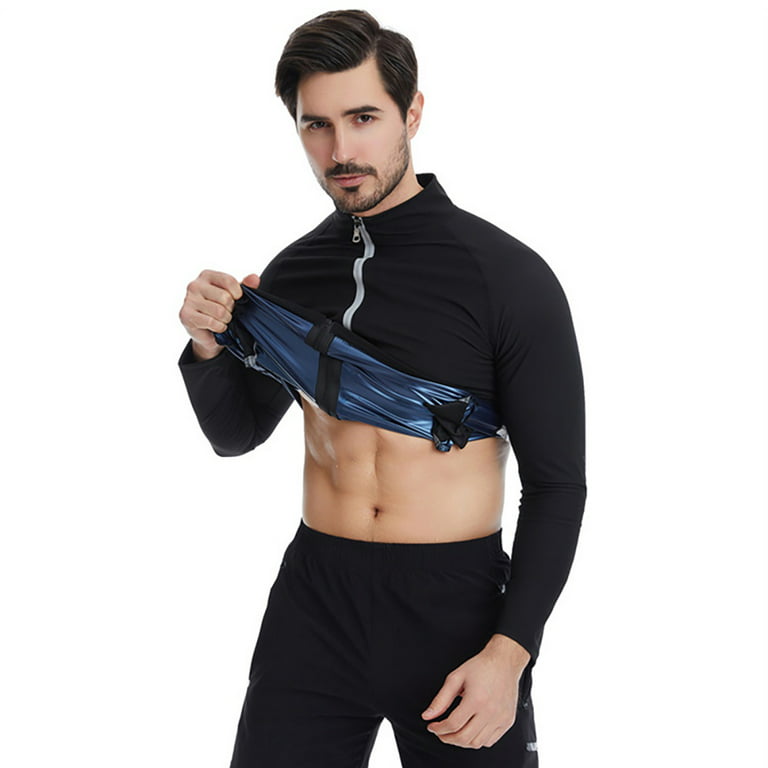 Sauna Suit for Men Sweat Sauna Jackets Workout Shirt Body Shaper Slimming  Fitness Shapewear Long Sleeve Black 